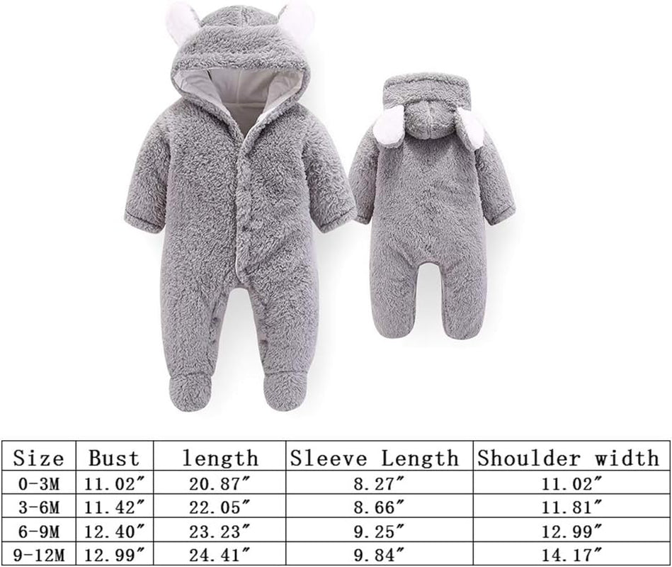 Newborn Baby Cartoon Bear Snowsuit Winter Coat Fleece Hooded Romper Jumpsuit