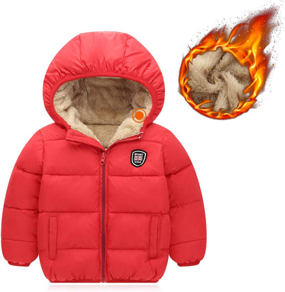 Boys Girls Hooded down Jacket Winter Warm Fleece Coat Windproof Zipper Puffer Outerwear 2T-7T